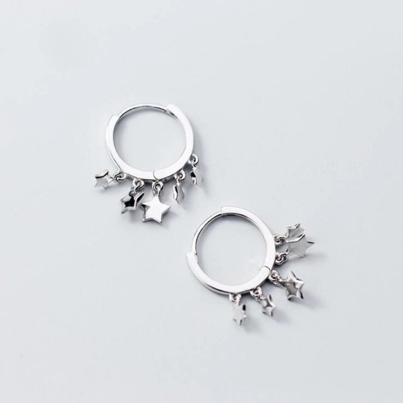 NEW 925 Sterling Silver Star Hoop Earrings - Picture 7 of 8
